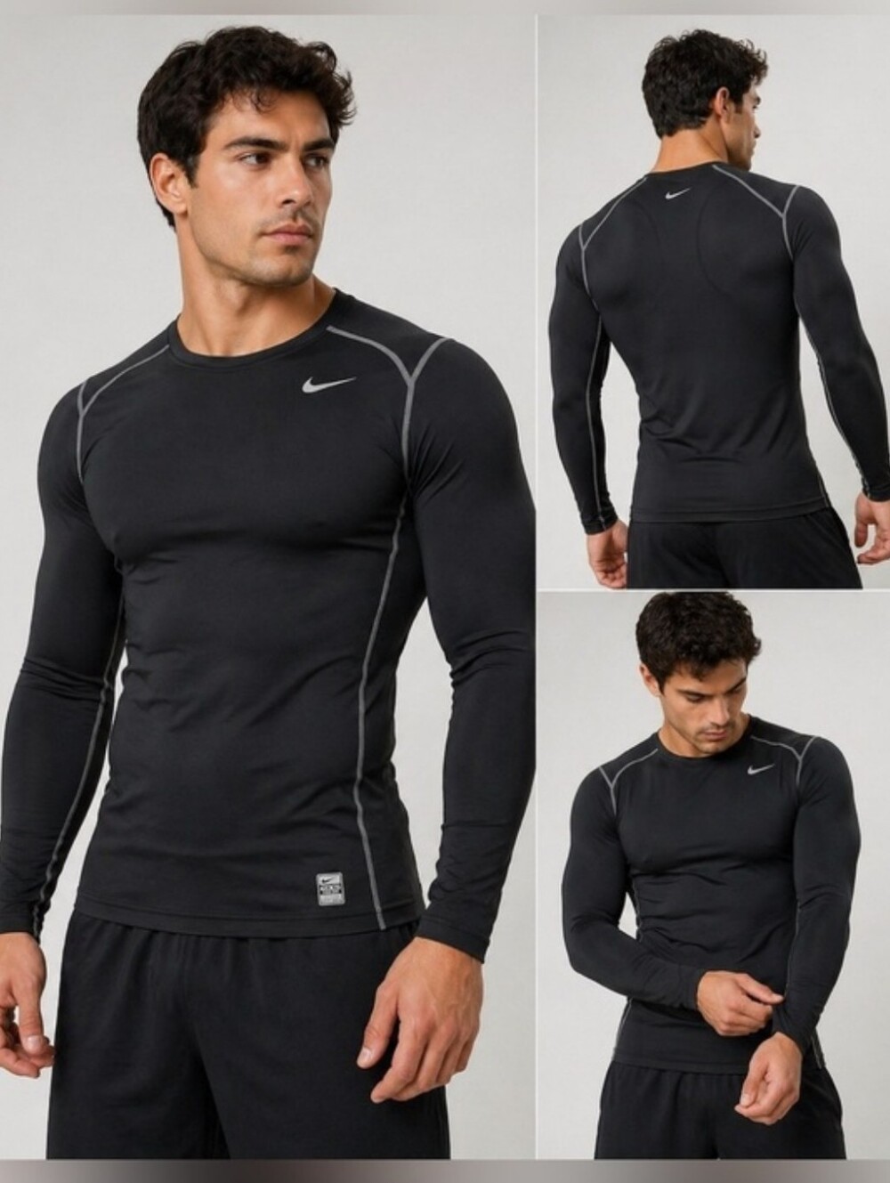 Nike Pro Combat Dri Fit Black Long-Sleeve with Contrast Stitching